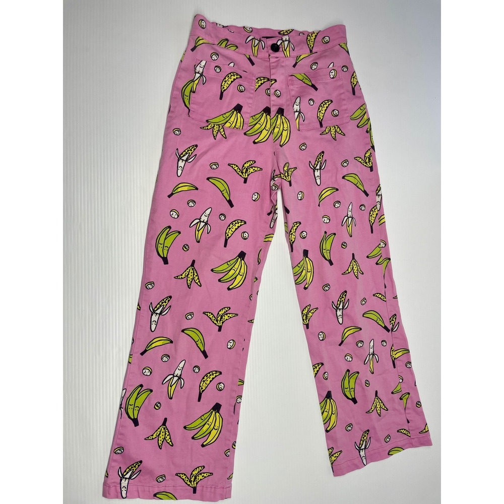 Nooworks Banana Boob Print Pink Pants Retired Novelty Wide Leg Crop S